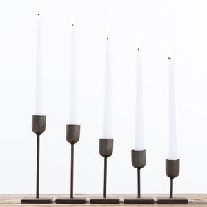 Two MAGNOLIA modern iron taper candleholders